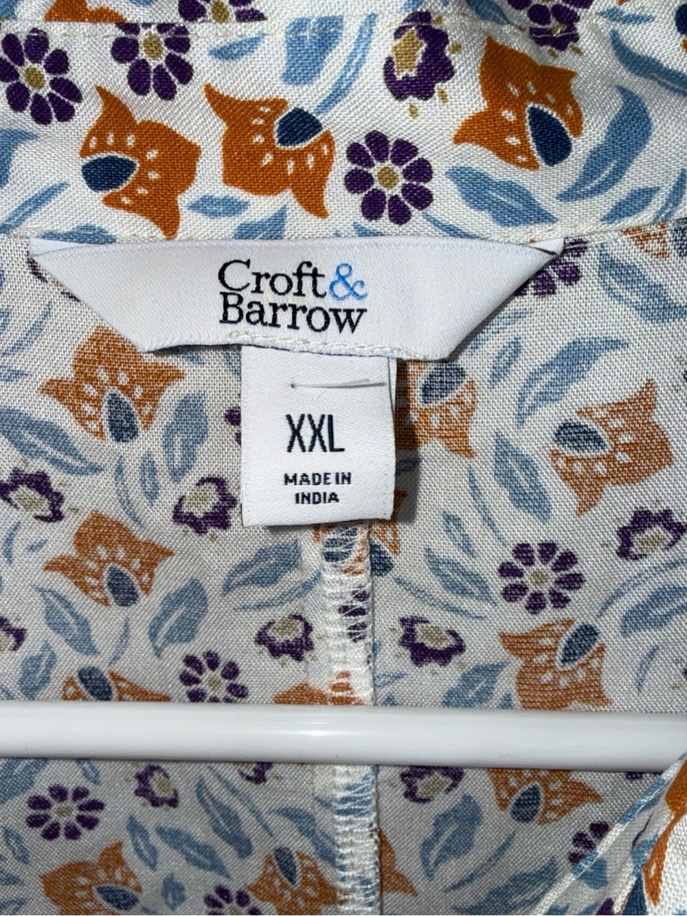 Croft & Barrow White Shirt Dress with Mustard and Purple Floral Print